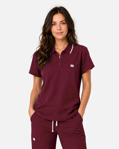 Burgundy Red Eipnare Women's Polo-Collar Medical Scrub Top - Stretch Medical Scrubs for Women