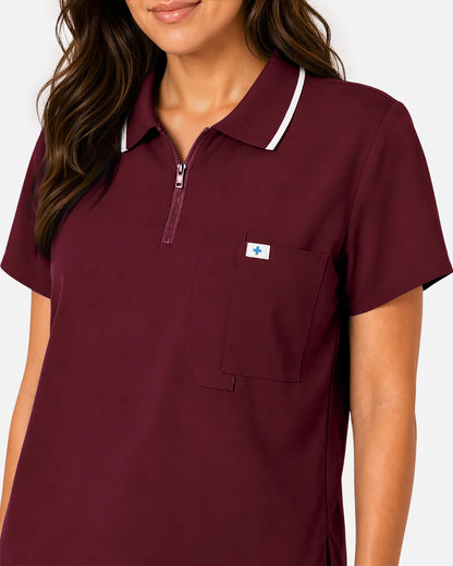Burgundy Red Eipnare Women's Polo-Collar Medical Scrub Top - Stretch Medical Scrubs for Women