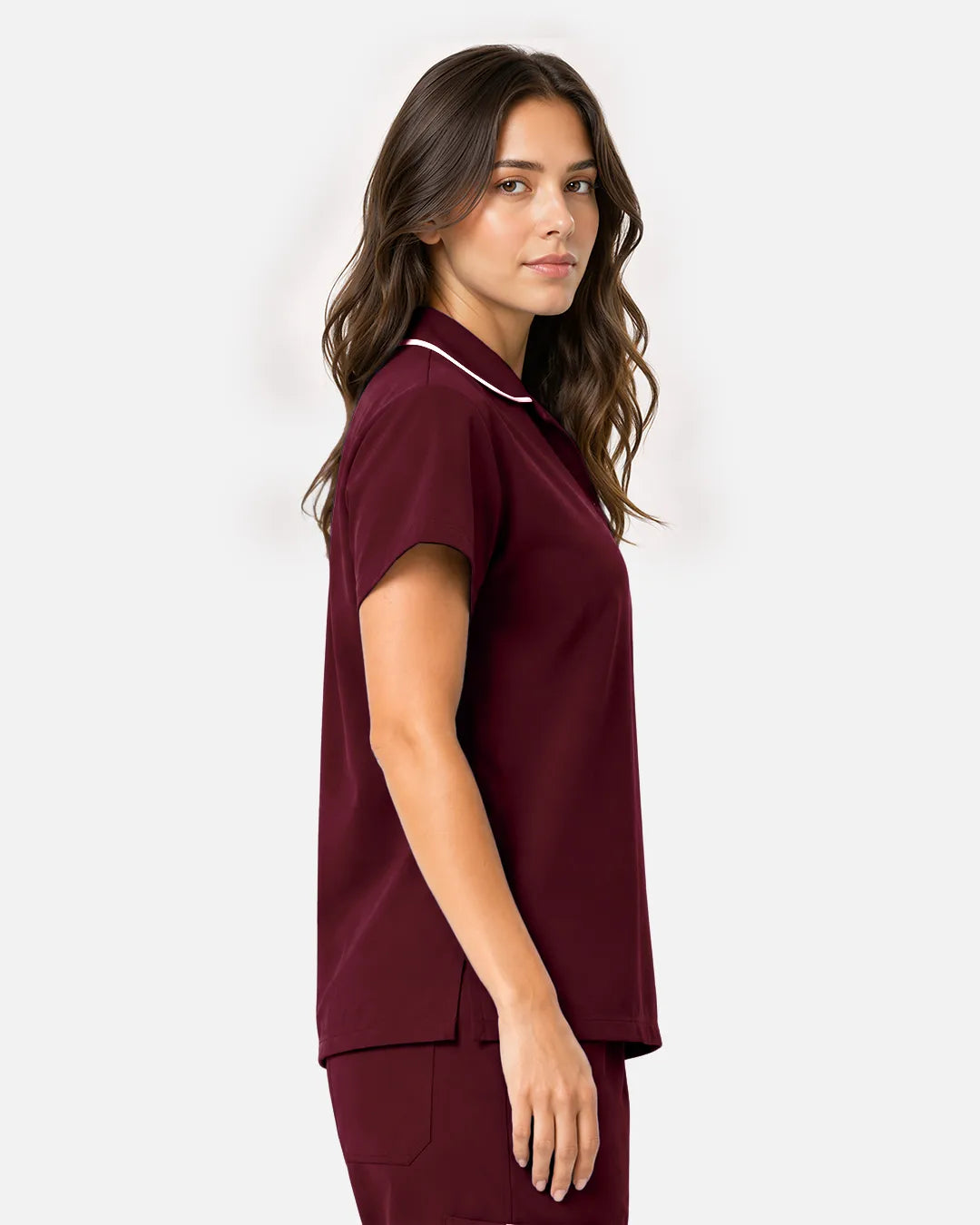 Burgundy Red Eipnare Women's Polo-Collar Medical Scrub Top - Stretch Medical Scrubs for Women