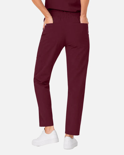Burgundy Red Eipnare Women's Slim Fit Tapered Cargo Scrub Pants - Stretch Medical Scrubs for Women