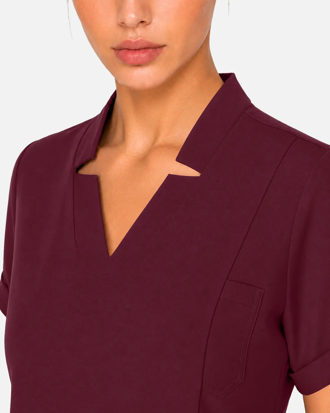 Burgundy Red Eipnare Women's Split V-Neck Tapered Scrub Set - Stretch Medical Scrubs for Women