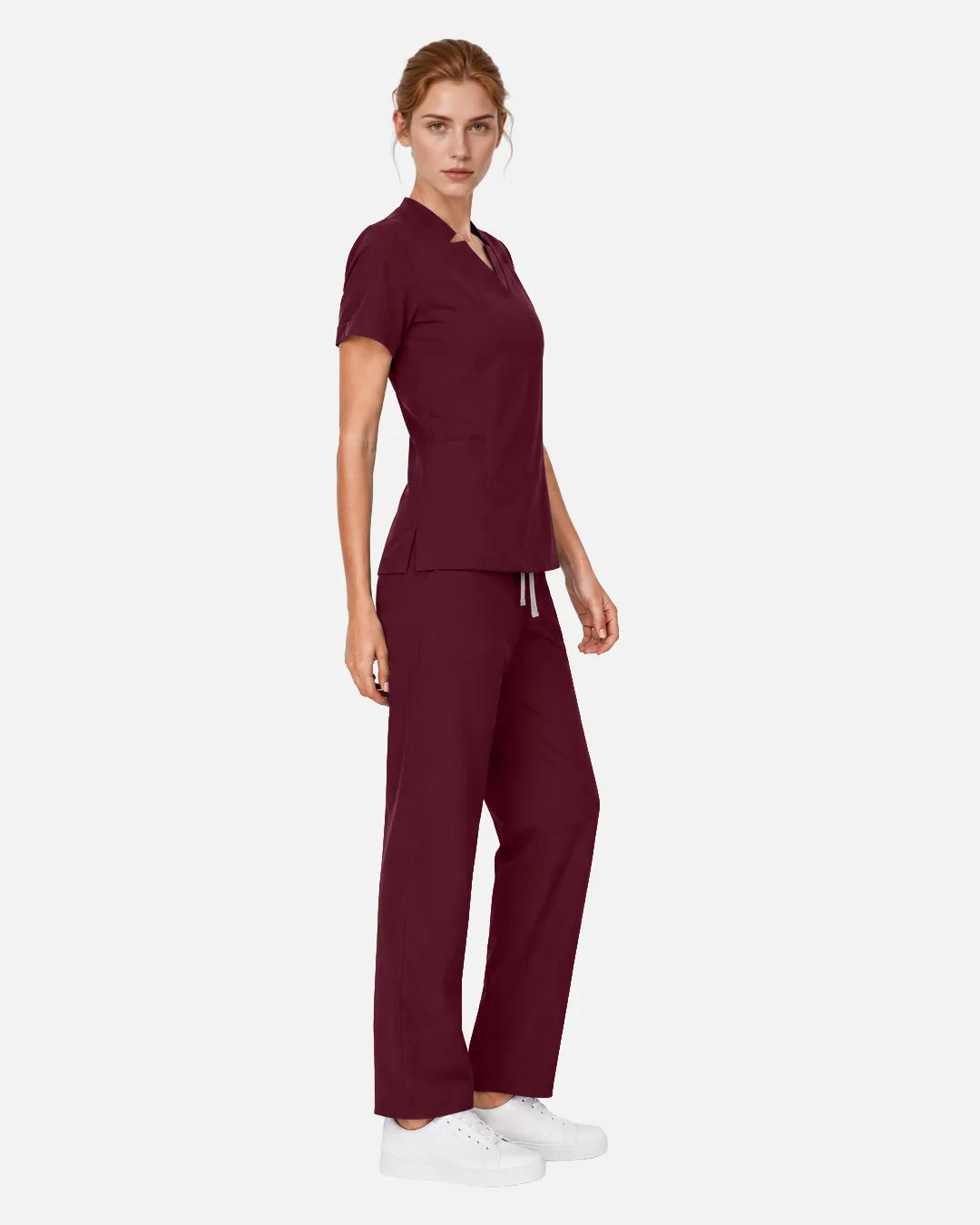 Burgundy Red Eipnare Women's Split V-Neck Tapered Scrub Set - Stretch Medical Scrubs for Women