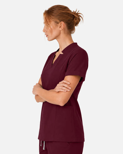 Burgundy Red Eipnare Women's Split V-Neck Scrub Top - Stretch Medical Scrubs for Women