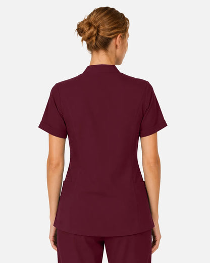 Burgundy Red Eipnare Women's Split V-Neck Scrub Top - Stretch Medical Scrubs for Women