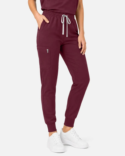 Burgundy Red Eipnare Women's Cargo Jogger Scrub Pants - Stretch Medical Scrubs for Women