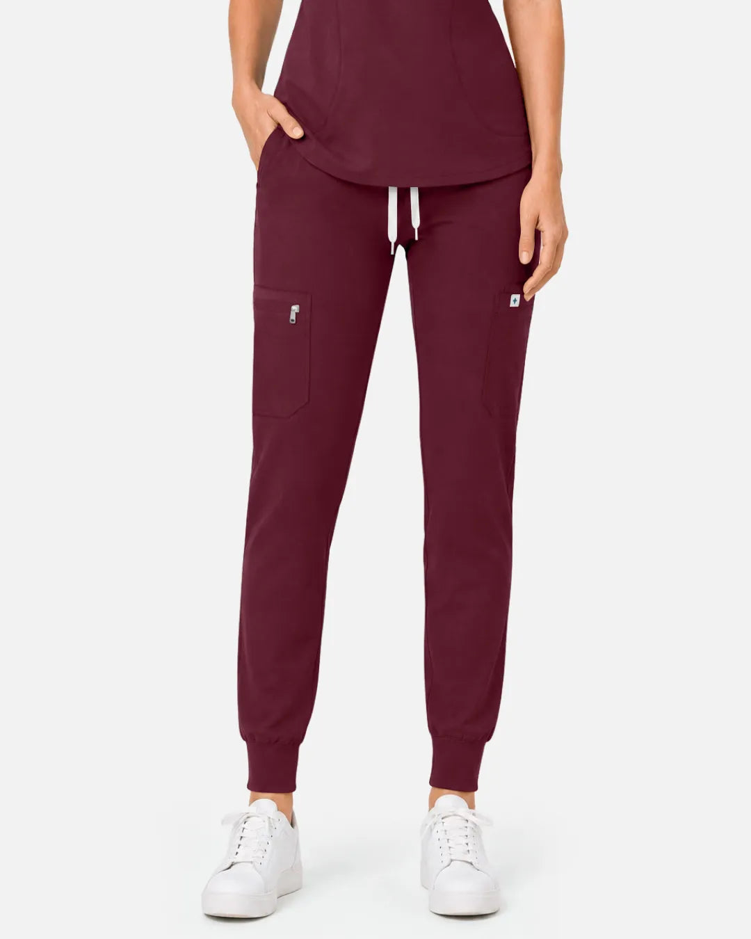 Burgundy Red Eipnare Women's Cargo Jogger Scrub Pants - Stretch Medical Scrubs for Women