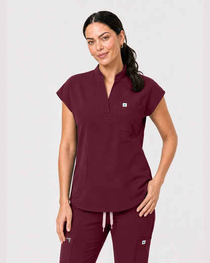 Burgundy Red Eipnare Women's Henley Sleeveless Jogger Scrub Set - Stretch Medical Scrubs for Women