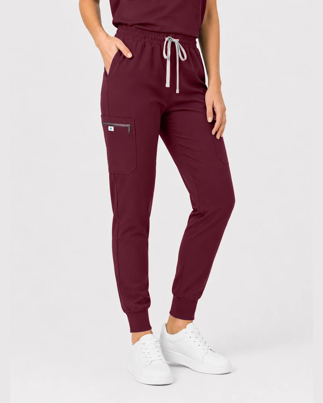 Burgundy Red Eipnare Women's Henley Sleeveless Jogger Scrub Set - Stretch Medical Scrubs for Women