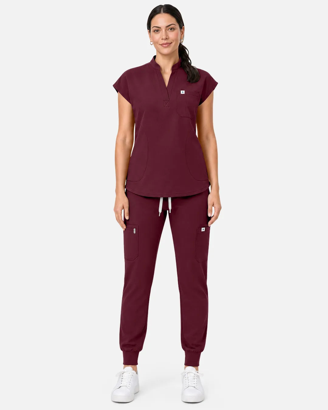 Burgundy Red Eipnare Women's Sleeveless Henley Scrub Top - Stretch Medical Scrubs for Women