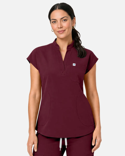 Eipnare Women's Sleeveless Henley Uniform Top - Burgundy Red