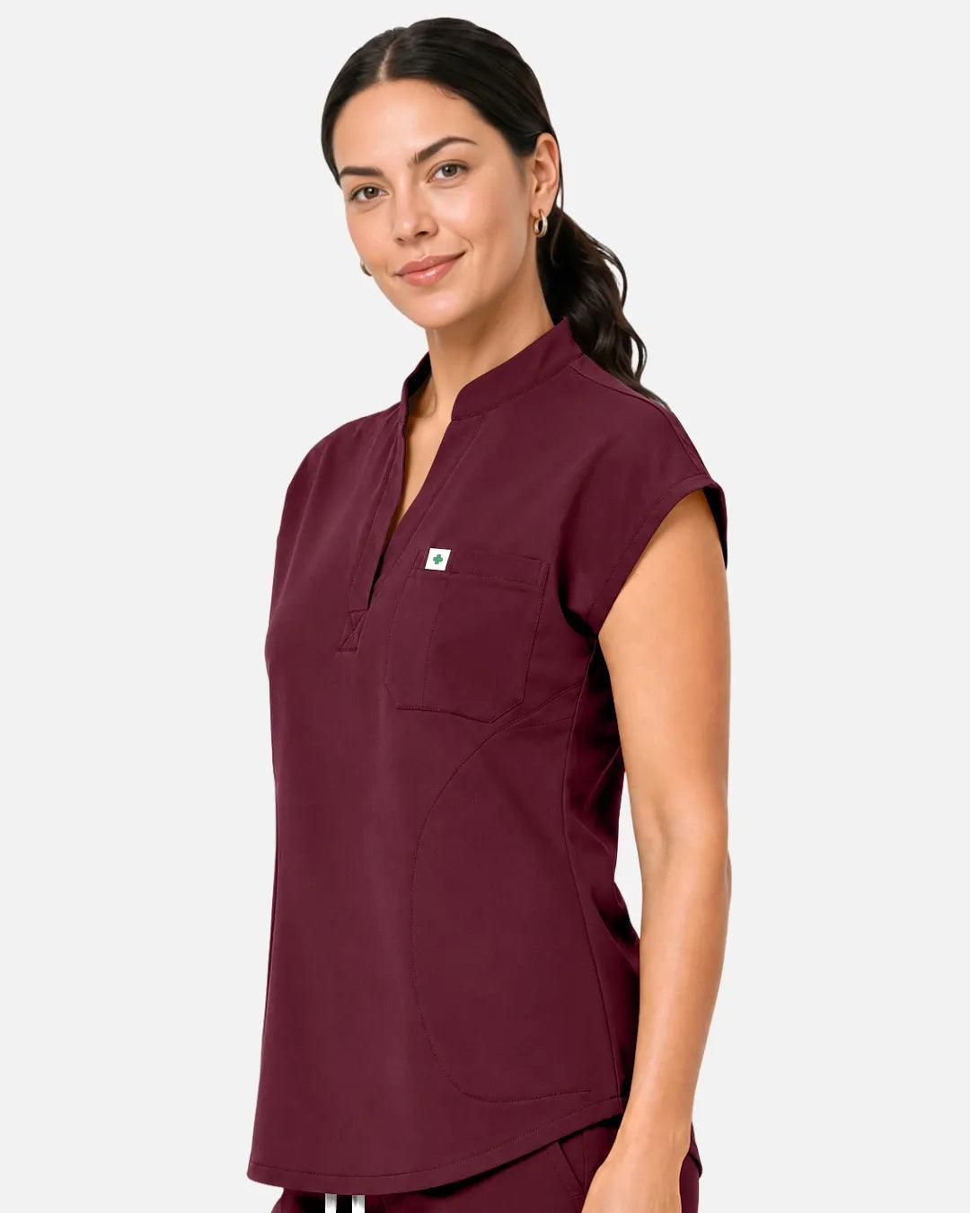 Burgundy Red Eipnare Women's Sleeveless Henley Scrub Top - Stretch Medical Scrubs for Women