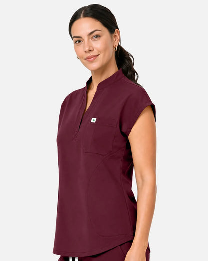 Burgundy Red Eipnare Women's Sleeveless Henley Scrub Top - Stretch Medical Scrubs for Women