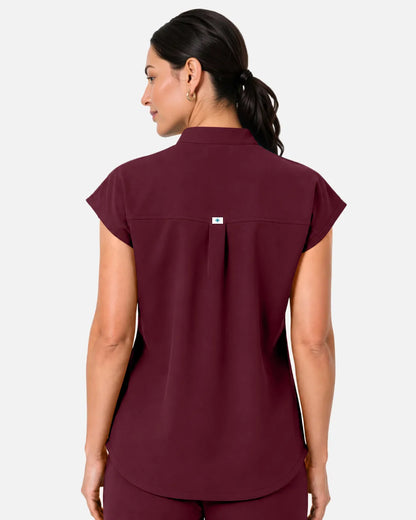 Burgundy Red Eipnare Women's Sleeveless Henley Scrub Top - Stretch Medical Scrubs for Women