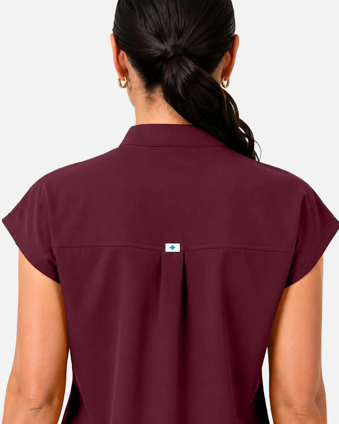 Burgundy Red Eipnare Women's Sleeveless Henley Scrub Top - Stretch Medical Scrubs for Women