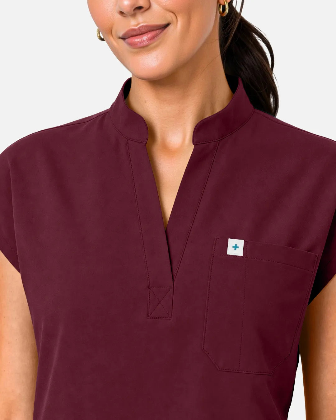 Burgundy Red Eipnare Women's Sleeveless Henley Scrub Top - Stretch Medical Scrubs for Women