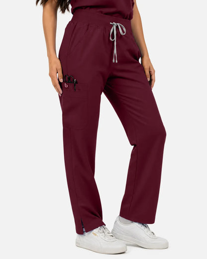 Burgundy Red Eipnare Women's Straight-Leg Cargo Scrub Pants - Stretch Medical Scrubs for Women