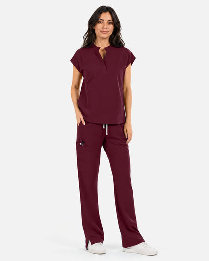 Burgundy Red Eipnare Women's Straight-Leg Cargo Scrub Pants - Stretch Medical Scrubs for Women