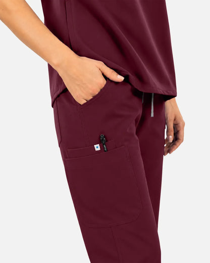 Burgundy Red Eipnare Women's Straight-Leg Cargo Scrub Pants - Stretch Medical Scrubs for Women