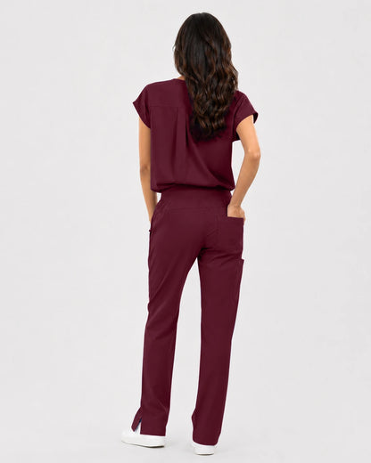 Burgundy Red Eipnare Women's Mandarin Sleeveless Straight-Leg Scrub Set - Stretch Medical Scrubs for Women