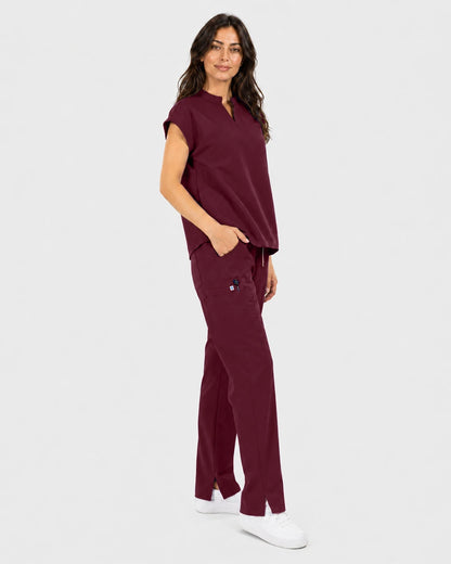 Burgundy Red Eipnare Women's Mandarin Sleeveless Straight-Leg Scrub Set - Stretch Medical Scrubs for Women