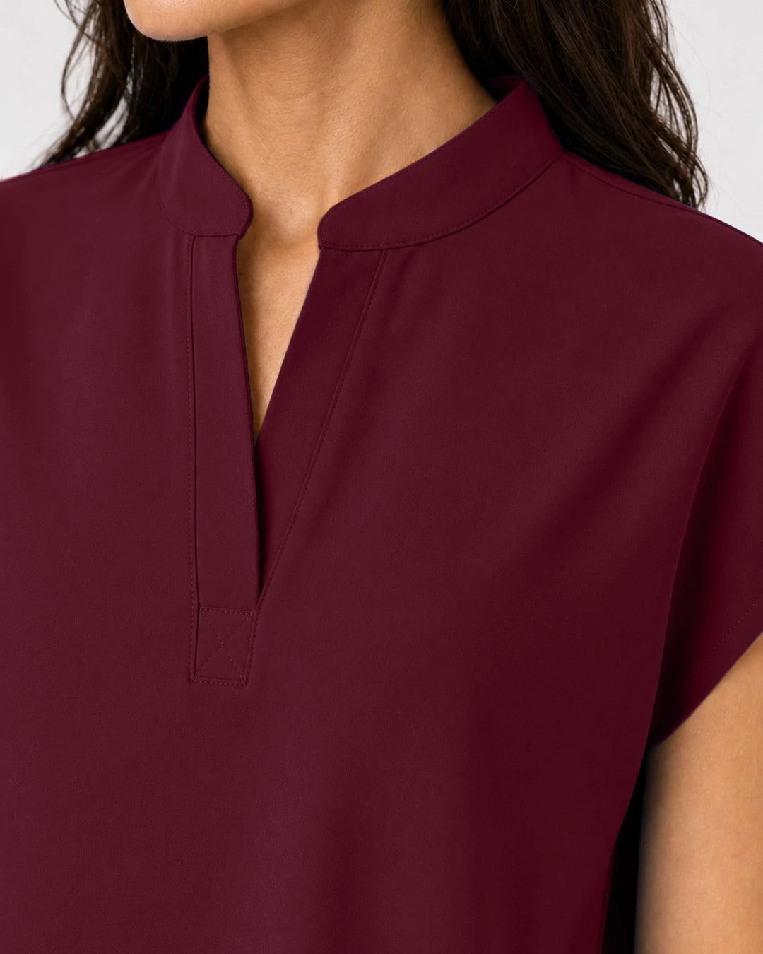 Burgundy Red Eipnare Women's Mandarin Sleeveless Straight-Leg Scrub Set - Stretch Medical Scrubs for Women