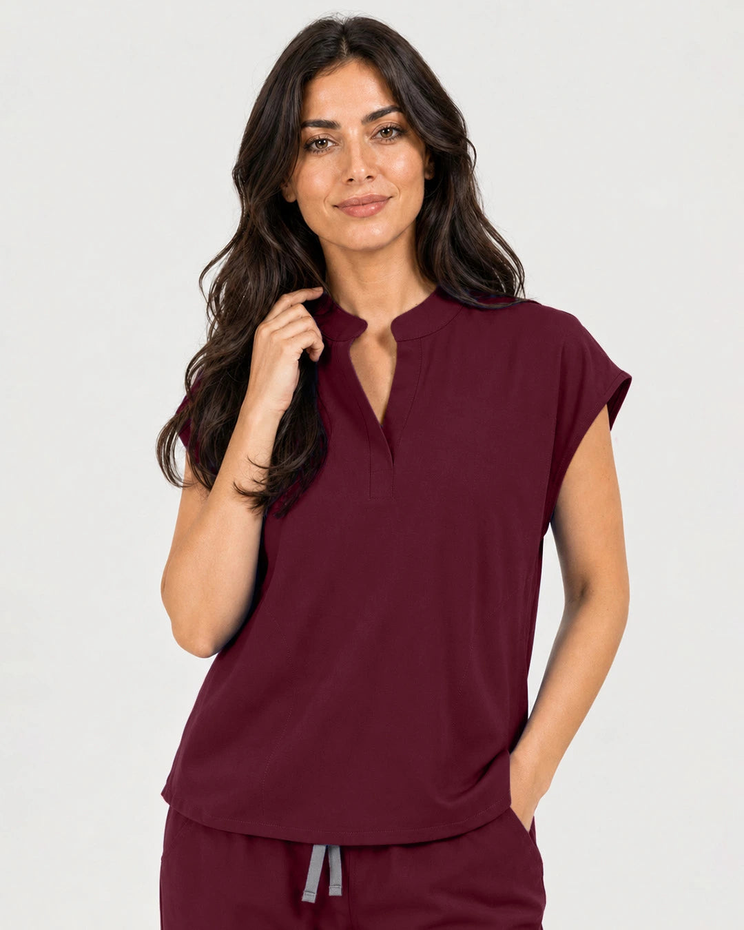Burgundy Red Eipnare Women's Mandarin Sleeveless Straight-Leg Scrub Set - Stretch Medical Scrubs for Women