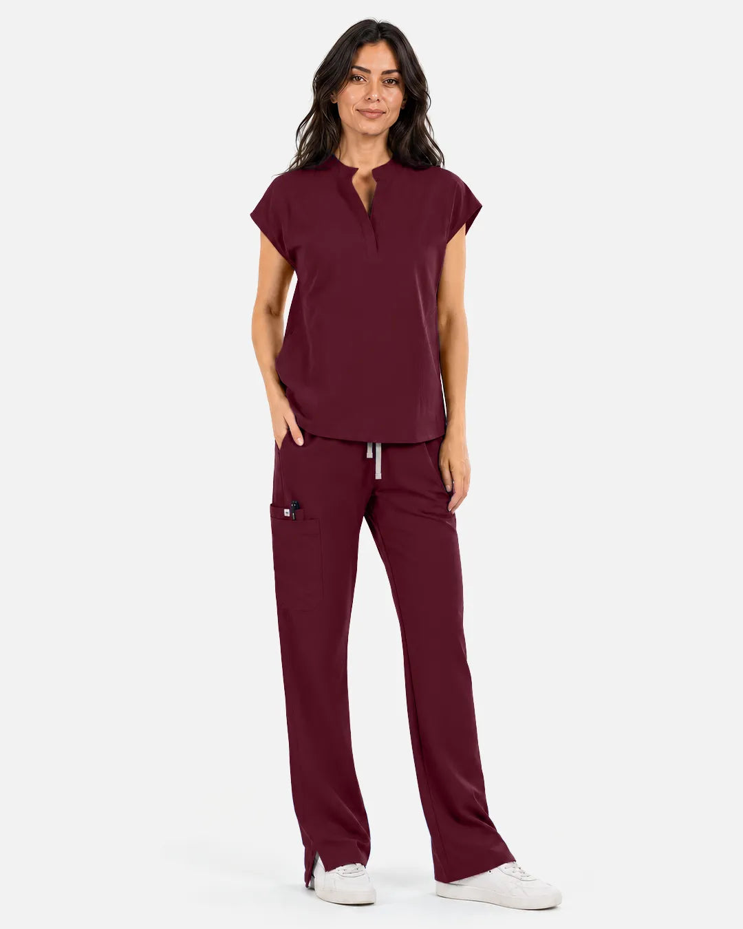 Burgundy Red Eipnare Women's Sleeveless Mandarin Collar Scrub Top - Stretch Medical Scrubs for Women