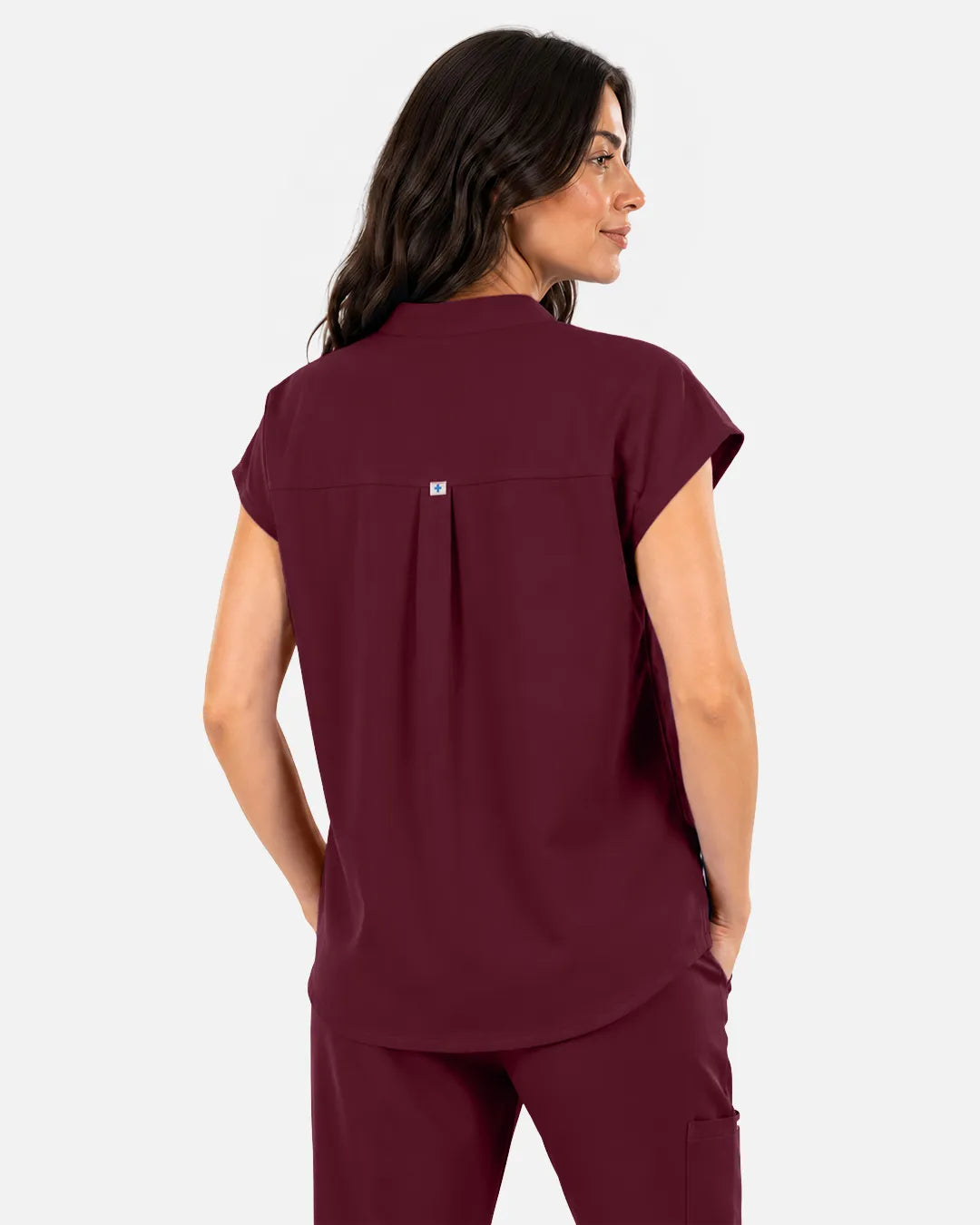 Burgundy Red Eipnare Women's Sleeveless Mandarin Collar Scrub Top - Stretch Medical Scrubs for Women