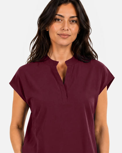 Burgundy Red Eipnare Women's Sleeveless Mandarin Collar Scrub Top - Stretch Medical Scrubs for Women