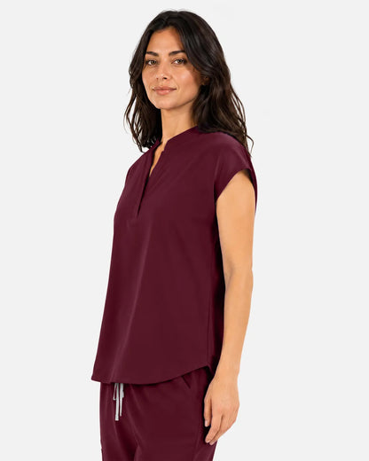 Burgundy Red Eipnare Women's Sleeveless Mandarin Collar Scrub Top - Stretch Medical Scrubs for Women