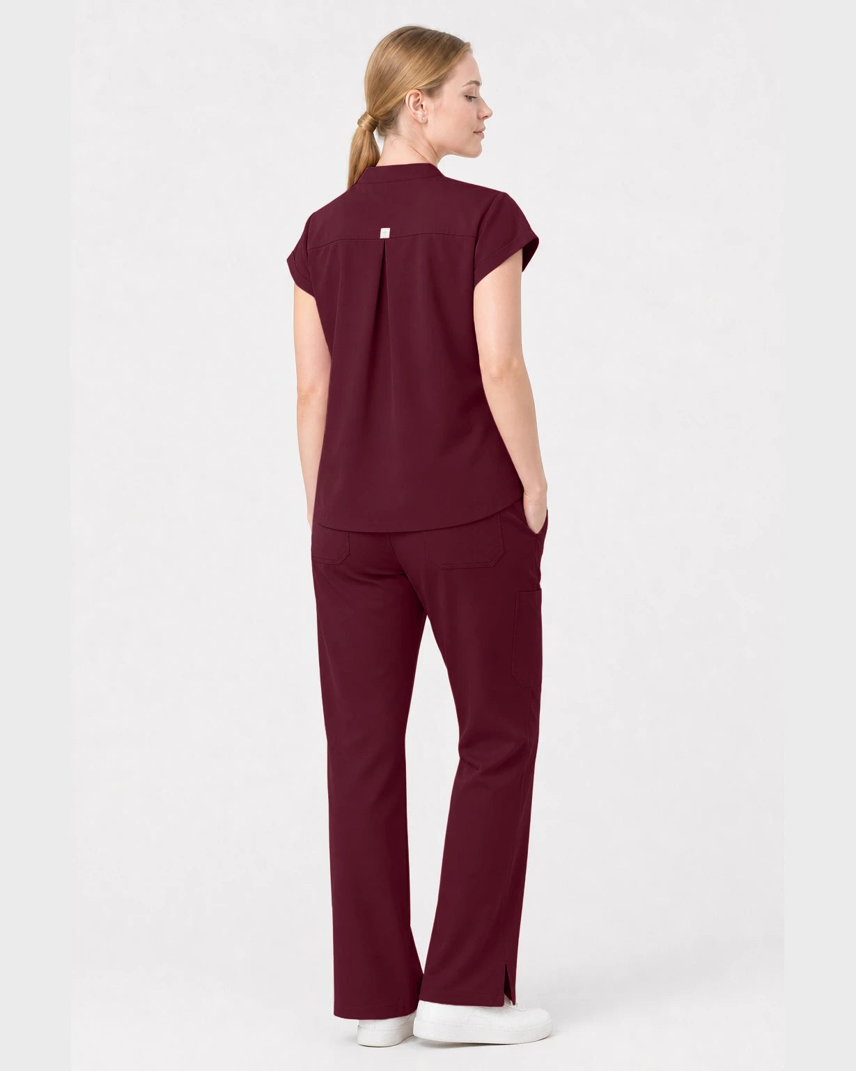 Burgundy Red Eipnare Women's Henley Sleeveless Straight-Leg Scrub Set - Stretch Medical Scrubs for Women