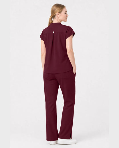 Burgundy Red Eipnare Women's Henley Sleeveless Straight-Leg Scrub Set - Stretch Medical Scrubs for Women