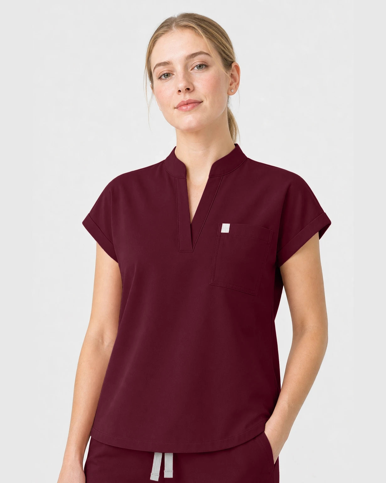 Burgundy Red Eipnare Women's Henley Sleeveless Straight-Leg Scrub Set - Stretch Medical Scrubs for Women