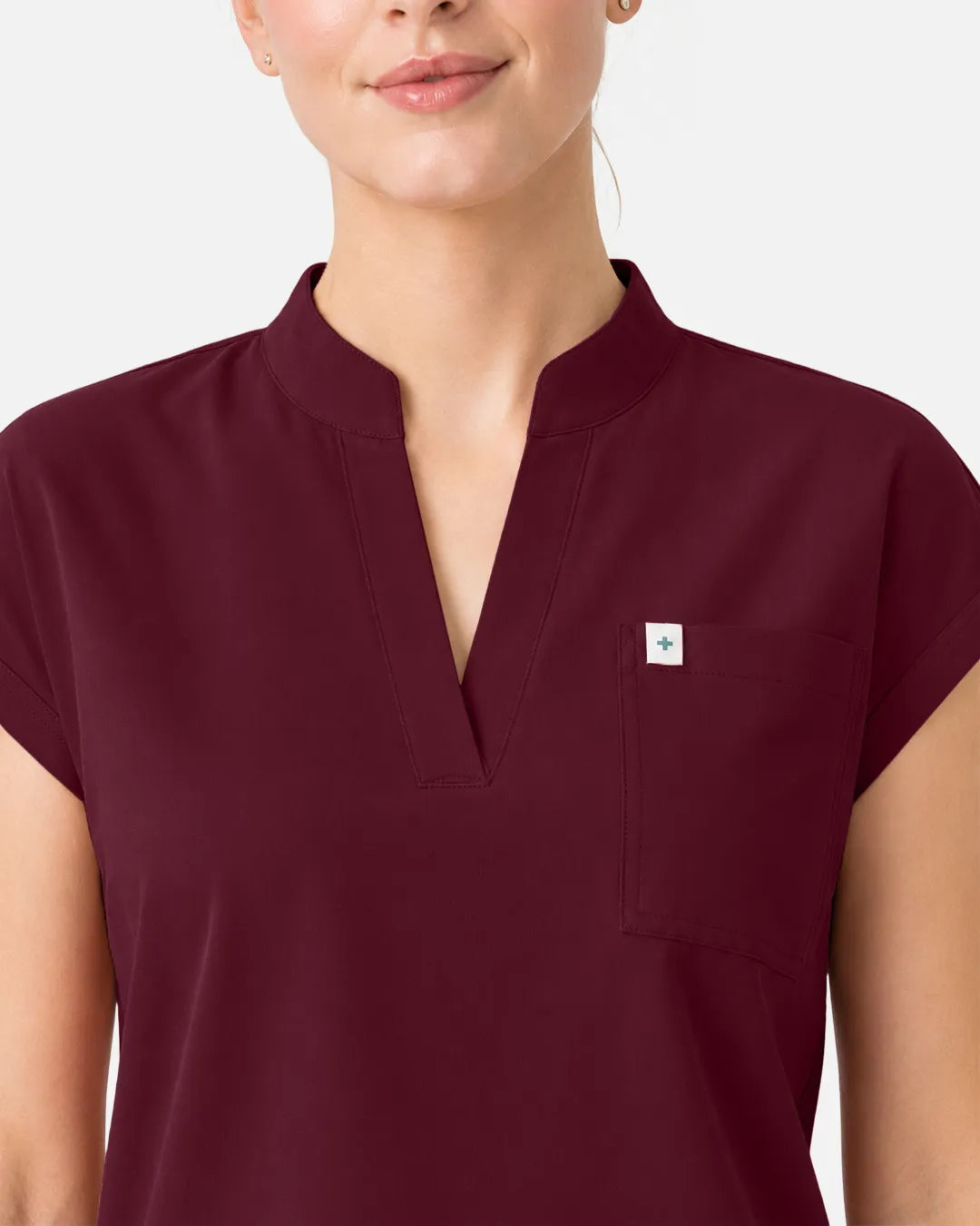 Burgundy Red Eipnare Women's Henley Sleeveless Straight-Leg Scrub Set - Stretch Medical Scrubs for Women