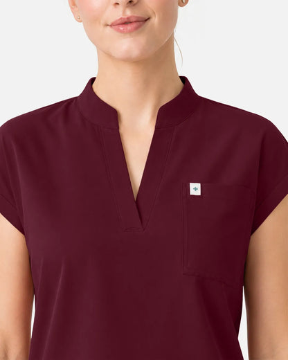 Burgundy Red Eipnare Women's Henley Sleeveless Straight-Leg Scrub Set - Stretch Medical Scrubs for Women