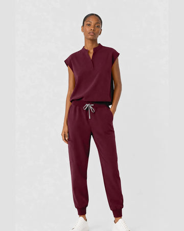 Eipnare Women's Sleeveless Mandarin Collar Jogger Scrub Set