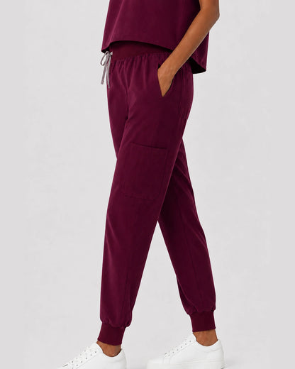 Burgundy Red Eipnare Women's Sleeveless Mandarin Collar Jogger Scrub Set - Stretch Medical Scrubs for Women