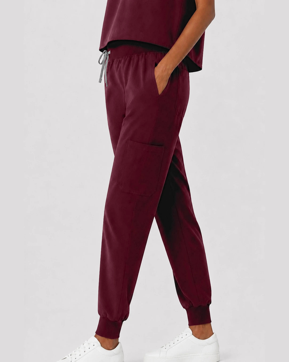 Burgundy Red Eipnare Women's Sleeveless Mandarin Collar Jogger Scrub Set - Stretch Medical Scrubs for Women