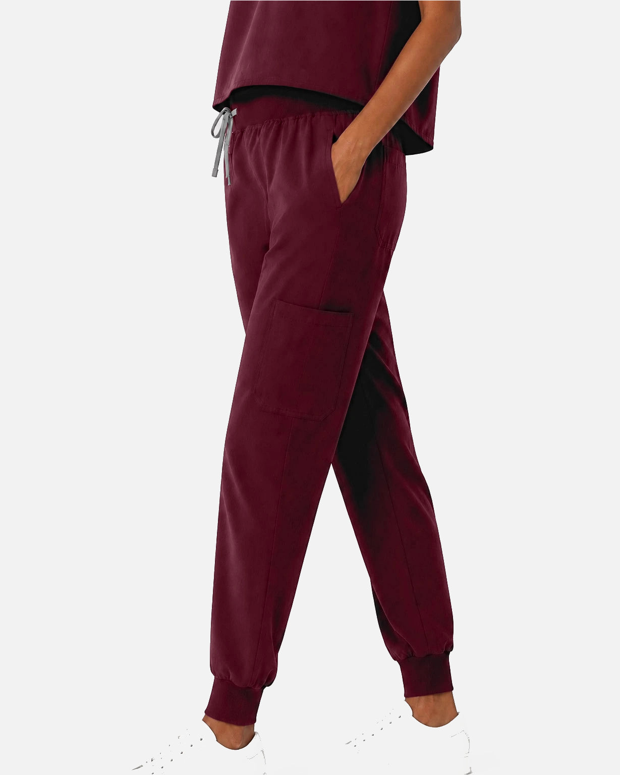 Burgundy Red – Eipnare Women's Sleeveless Mandarin Collar Jogger Uniform Set – product image 05