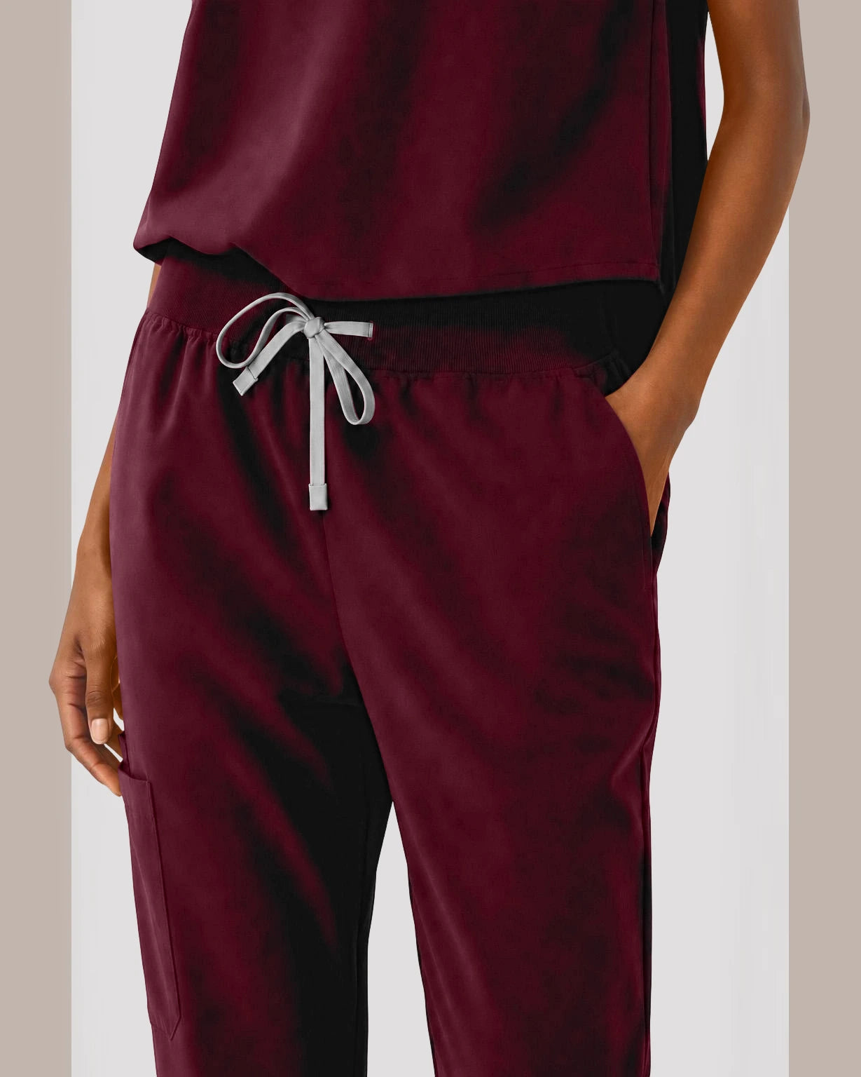 Burgundy Red Eipnare Women's Sleeveless Mandarin Collar Jogger Scrub Set - Stretch Medical Scrubs for Women