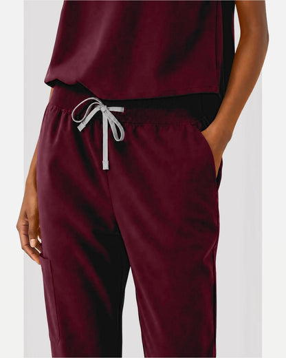 Burgundy Red – Eipnare Women's Sleeveless Mandarin Collar Jogger Uniform Set – product image 06