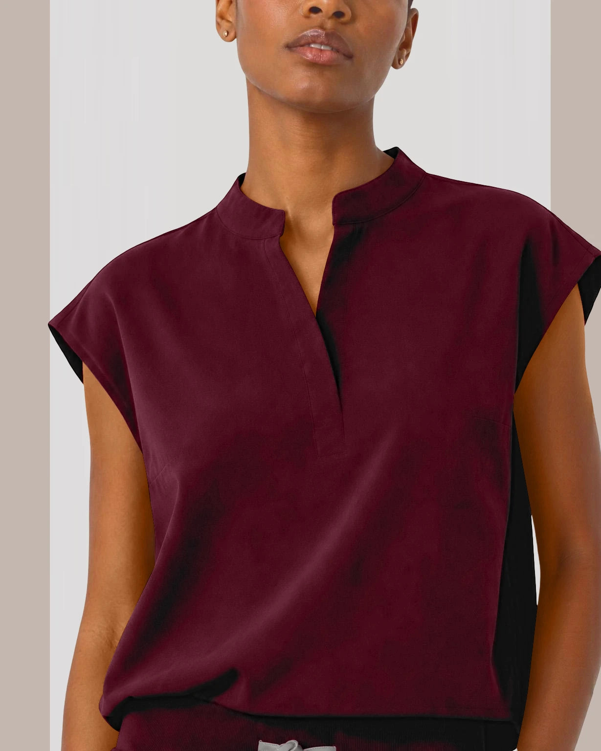 Burgundy Red Eipnare Women's Sleeveless Mandarin Collar Jogger Scrub Set - Stretch Medical Scrubs for Women