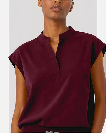 Burgundy Red – Eipnare Women's Sleeveless Mandarin Collar Jogger Uniform Set – product image 08