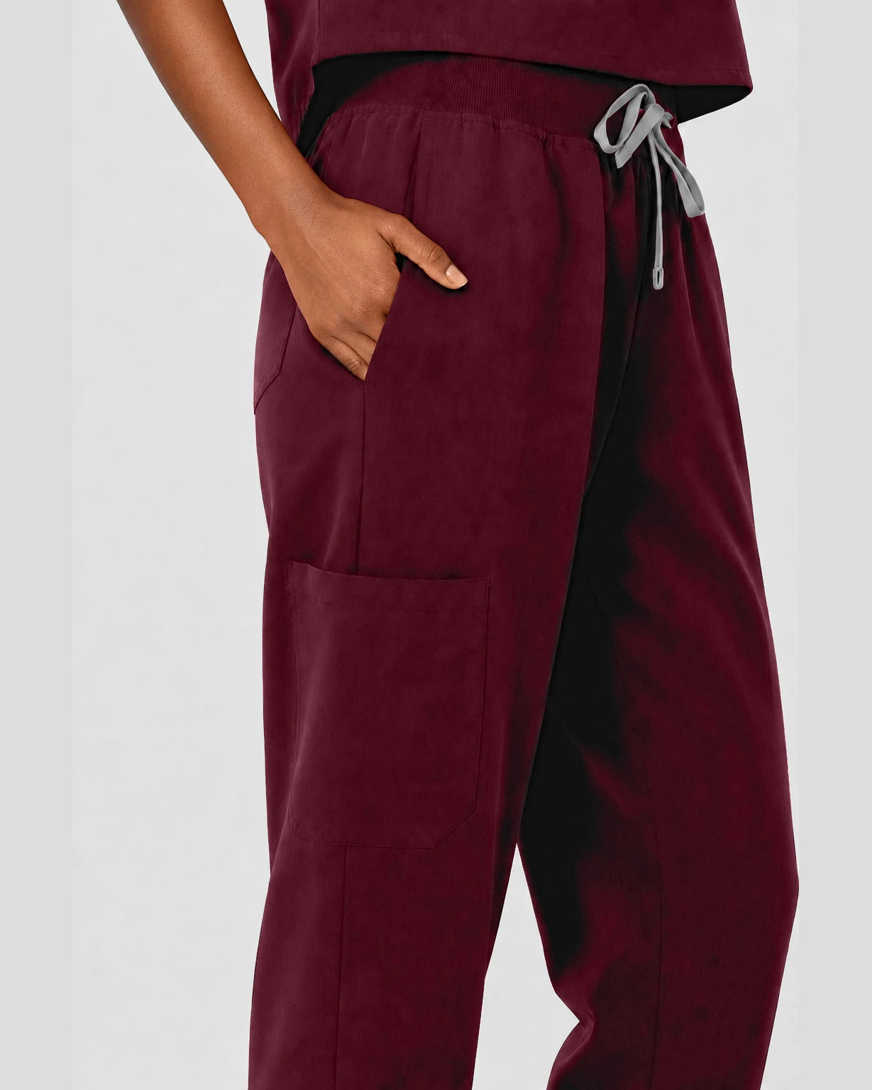 Burgundy Red Eipnare Women's Sleeveless Mandarin Collar Jogger Scrub Set - Stretch Medical Scrubs for Women