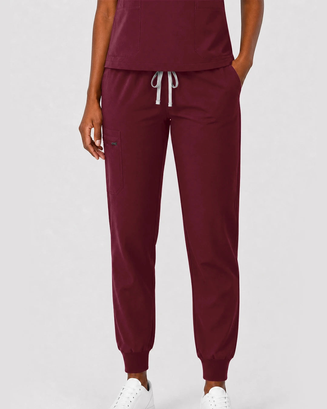 Burgundy Red Eipnare Women's Split V-Neck Cargo Jogger Scrub Set - Stretch Medical Scrubs for Women