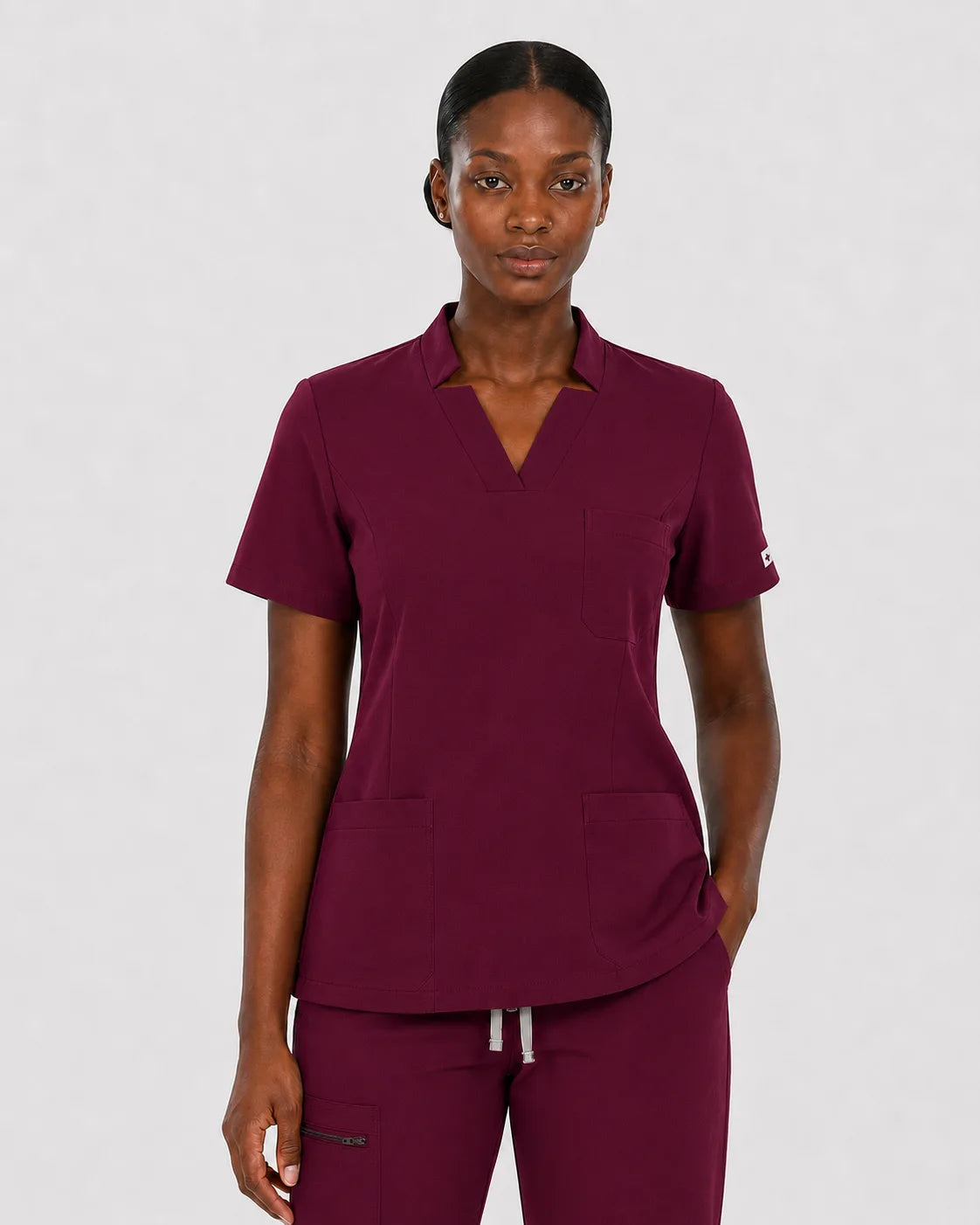 Burgundy Red Eipnare Women's Split V-Neck Cargo Jogger Scrub Set - Stretch Medical Scrubs for Women