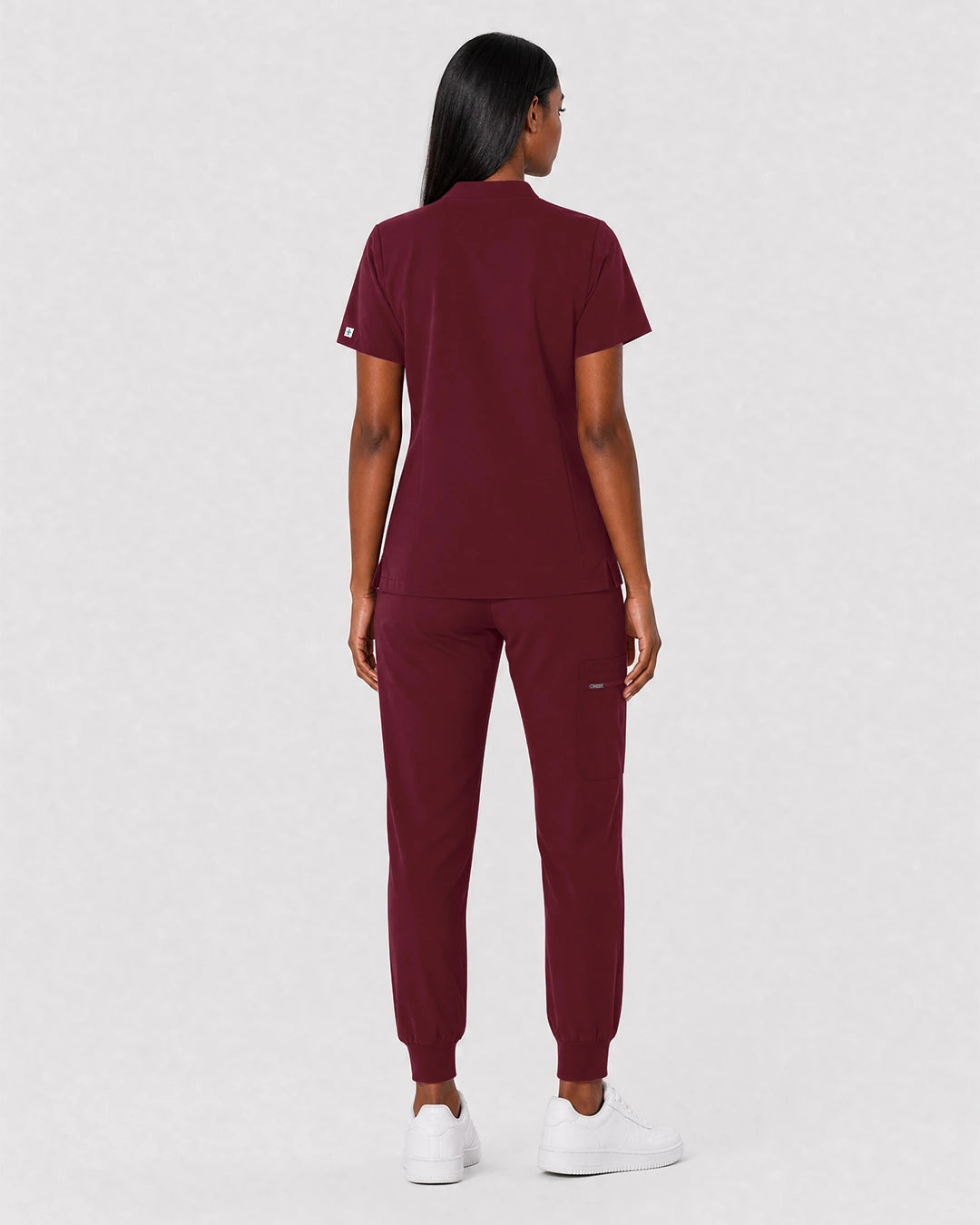 Burgundy Red Eipnare Women's Split V-Neck Cargo Jogger Scrub Set - Stretch Medical Scrubs for Women
