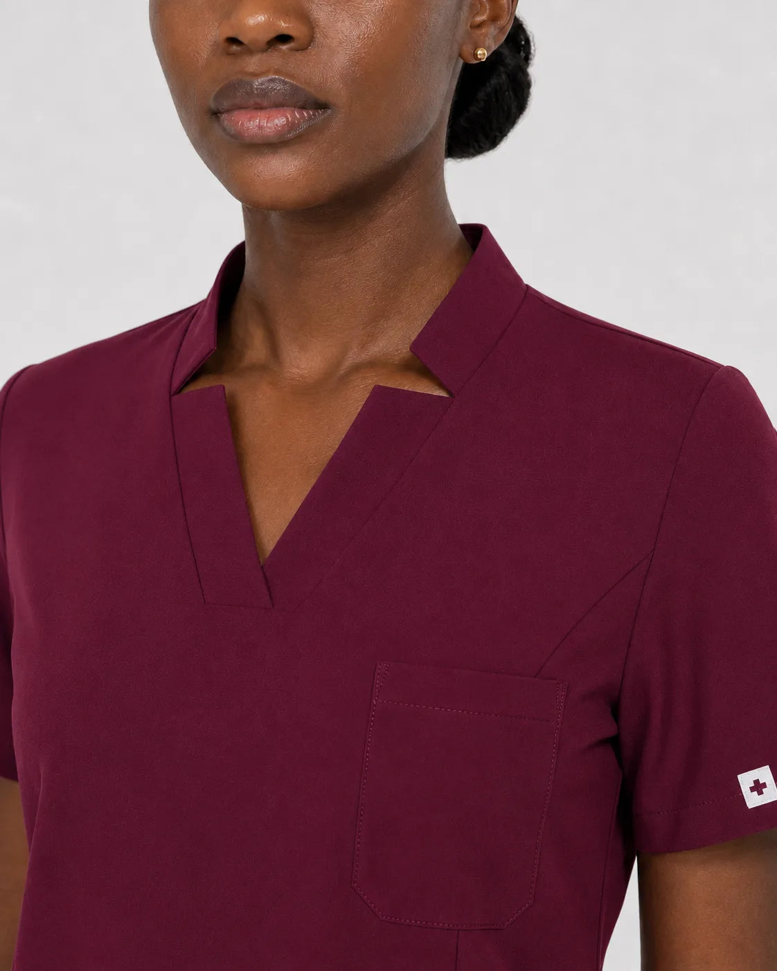 Burgundy Red Eipnare Women's Split V-Neck Cargo Jogger Scrub Set - Stretch Medical Scrubs for Women