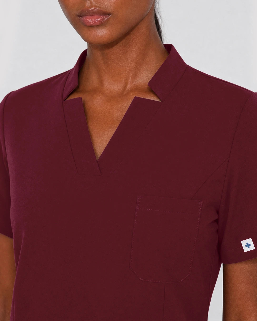 Burgundy Red Eipnare Women's Split V-Neck Cargo Jogger Scrub Set - Stretch Medical Scrubs for Women