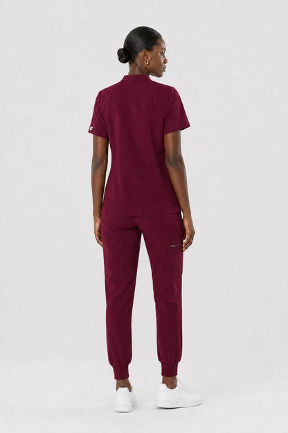 Burgundy Red Eipnare Women's Split V-Neck Cargo Jogger Scrub Set - Stretch Medical Scrubs for Women